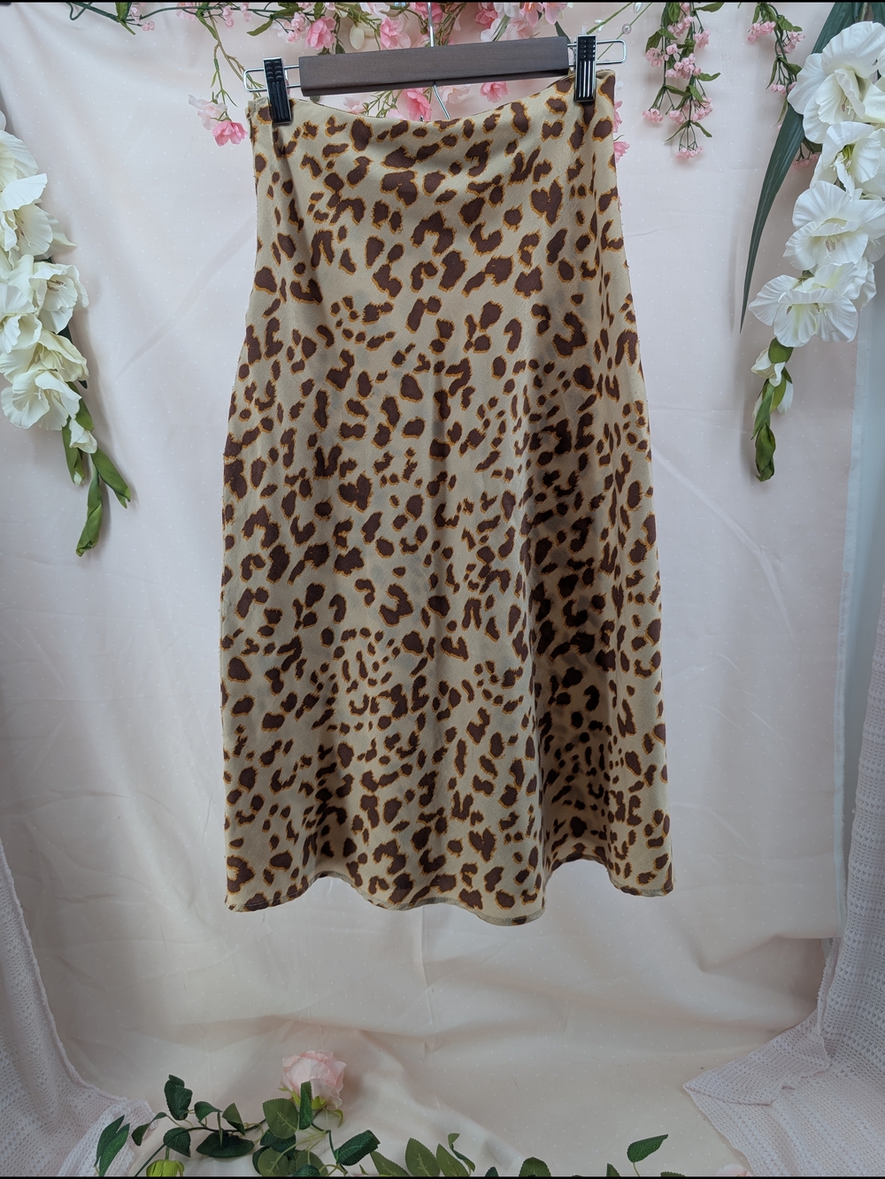 Leopard Print A-Line Skirt - Brown & Cream